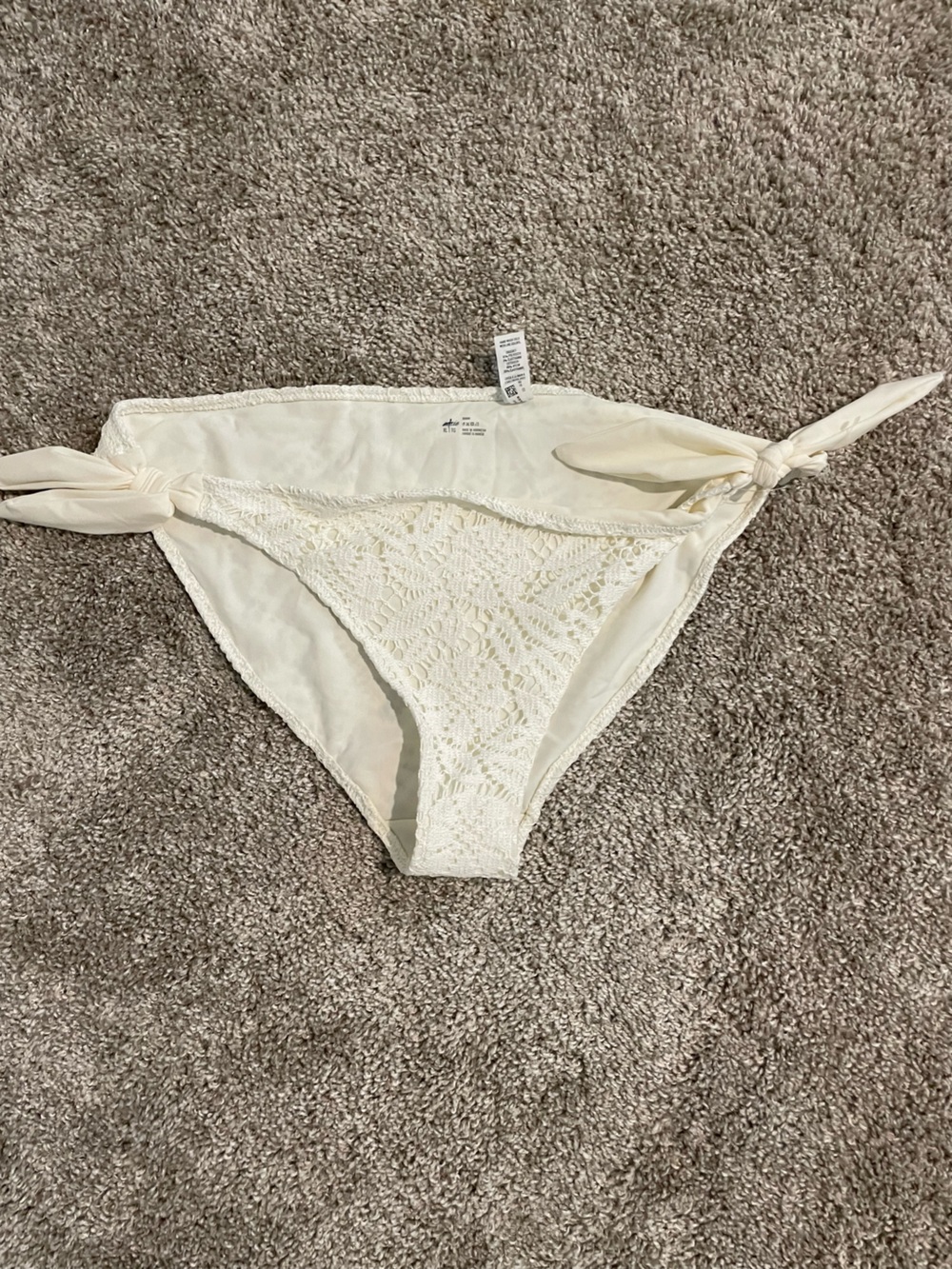 Cream Crochet Tie-Side Bikini Bottom